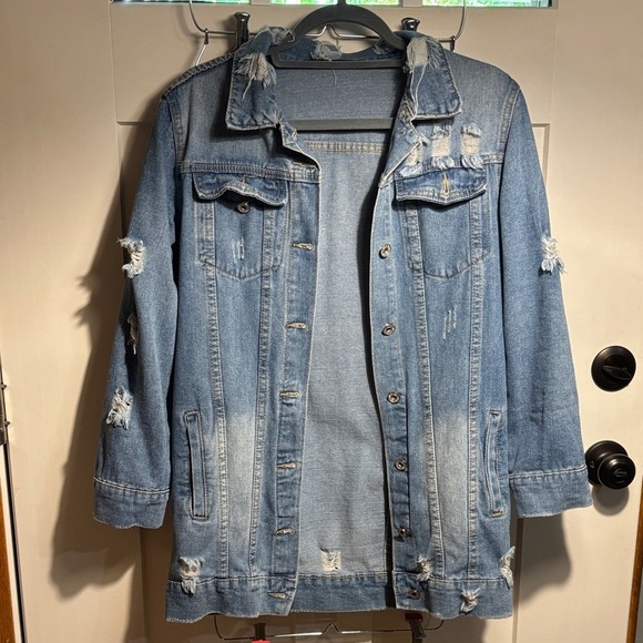 Zafsi Blings Distressed Long Denim Jacket - Picture 2 of 9